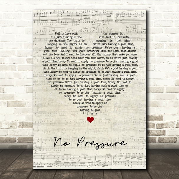 The Kooks No Pressure Script Heart Song Lyric Print