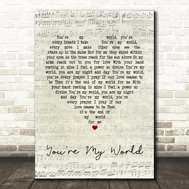 Tom Jones You're My World Script Heart Song Lyric Print
