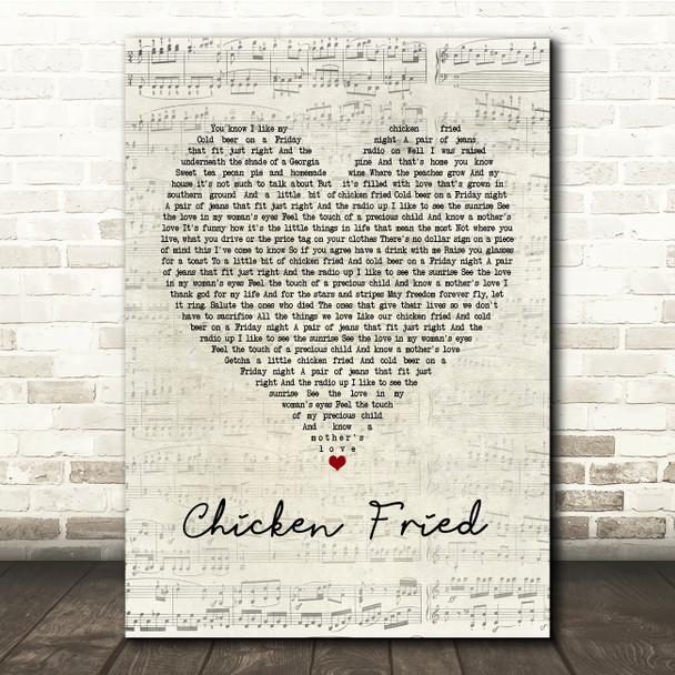 Zac Brown Band Chicken Fried Script Heart Song Lyric Print
