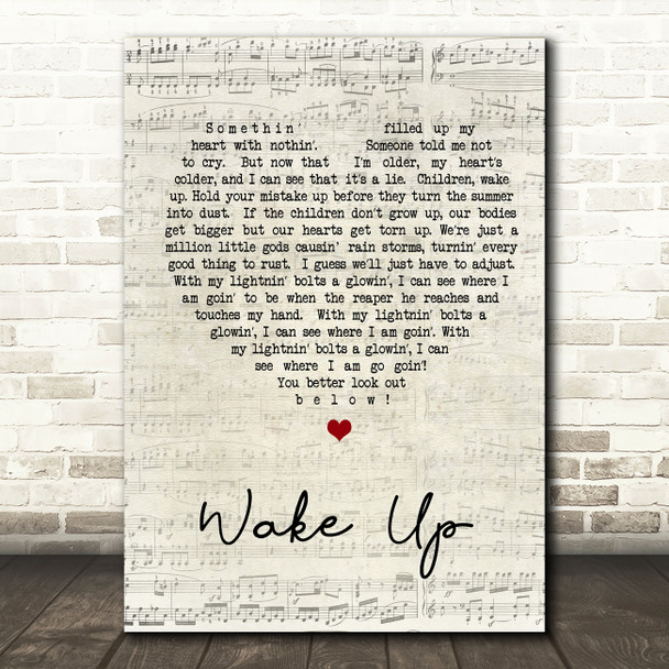 Arcade Fire Wake Up Script Heart Song Lyric Quote Print