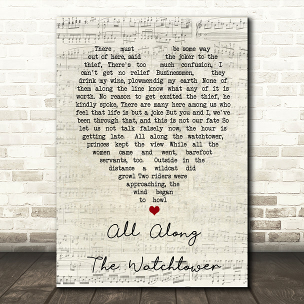 All Along The Watchtower Bob Dylan Script Heart Quote Song Lyric Print