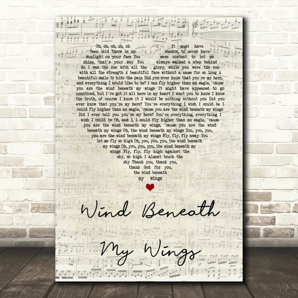 Bette Midler Wind Beneath My Wings Script Heart Song Lyric Quote Print