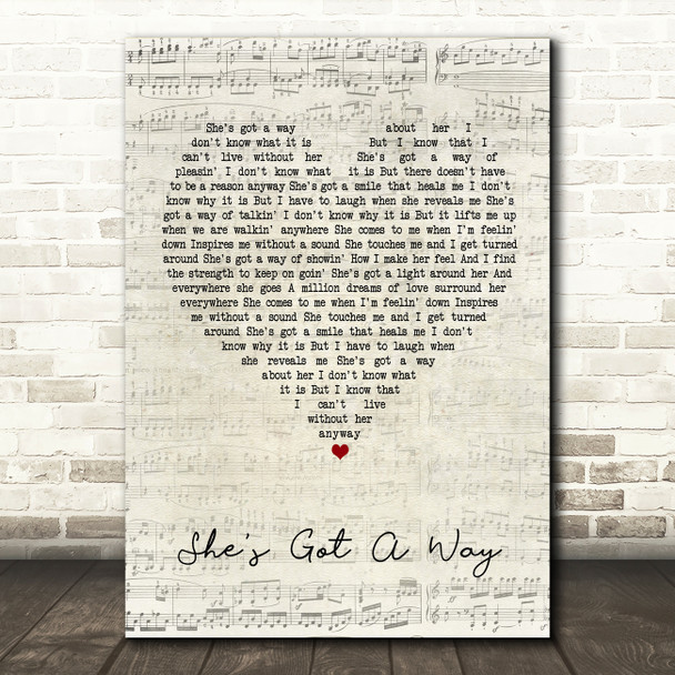 Billy Joel She's Got A Way Script Heart Song Lyric Quote Print