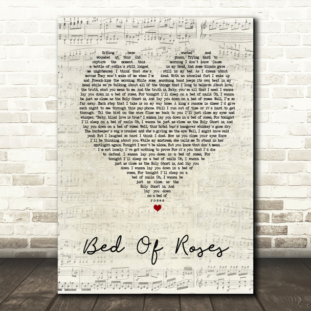 Bon Jovi Bed Of Roses Script Heart Song Lyric Quote Print