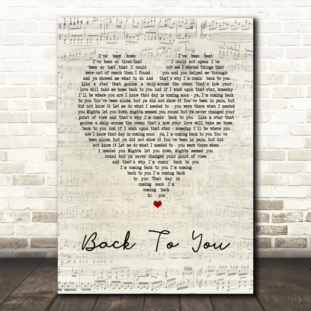 Bryan Adams Back To You Script Heart Song Lyric Quote Print