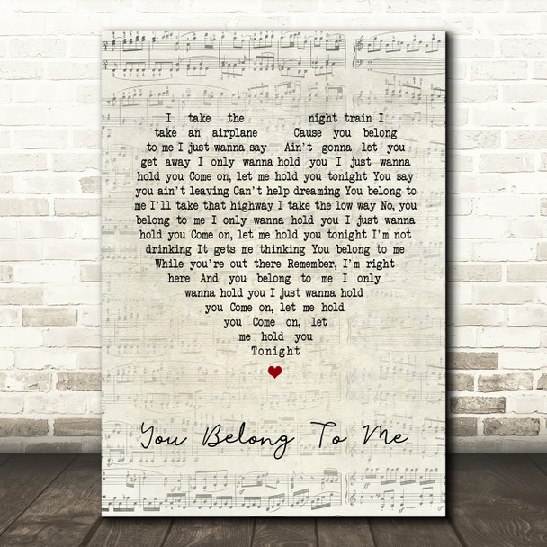 Bryan Adams You Belong To Me Script Heart Song Lyric Quote Print