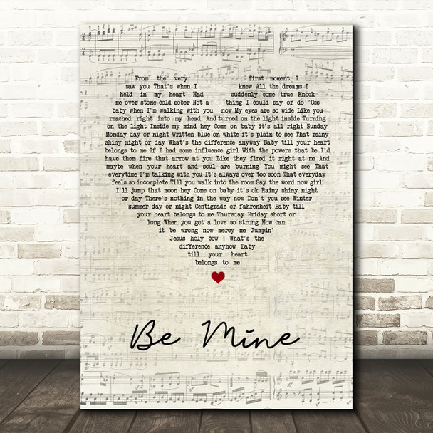 David Gray Be Mine Script Heart Song Lyric Quote Print