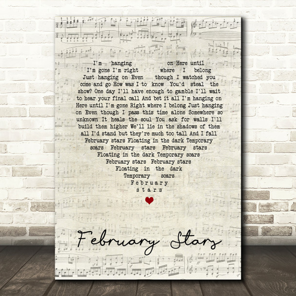 Foo Fighters February Stars Script Heart Song Lyric Quote Print