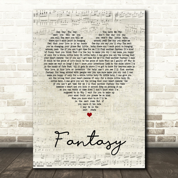 George Michael Fantasy Script Heart Song Lyric Quote Print