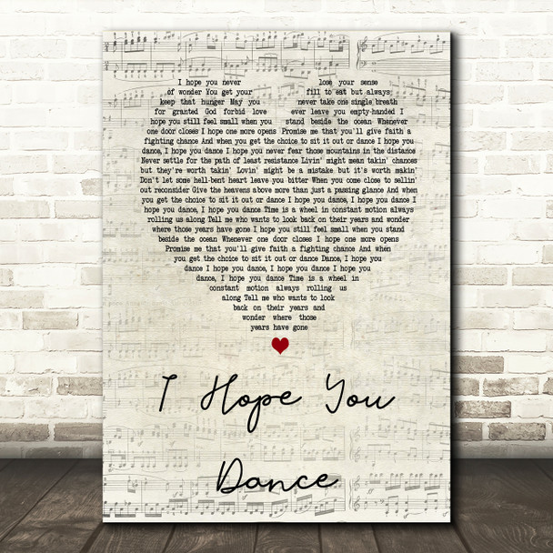 Lee Ann Womack I Hope You Dance Script Heart Song Lyric Quote Print