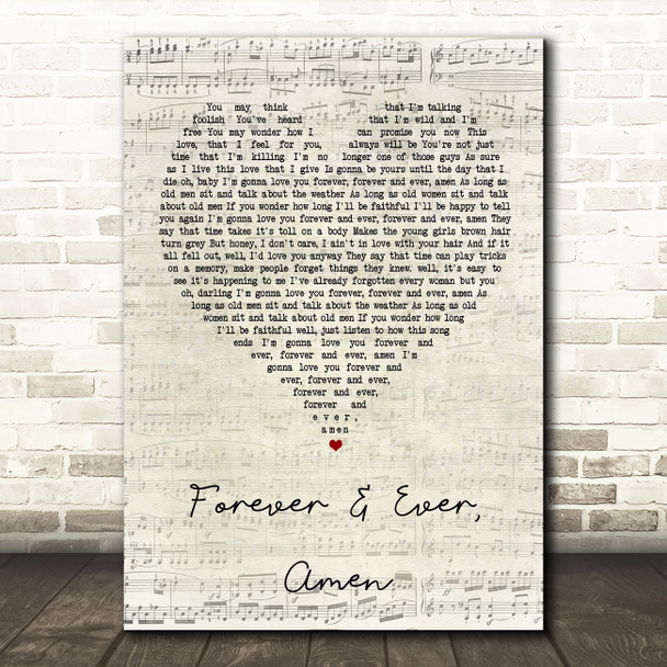 Randy Travis Forever & Ever, Amen Script Heart Song Lyric Quote Print