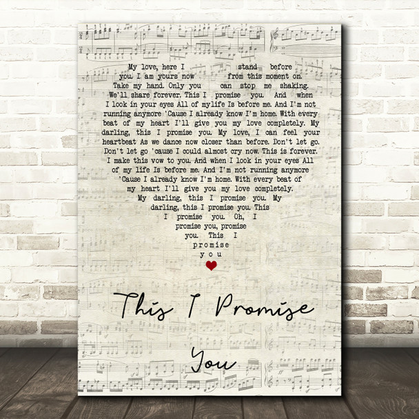 Ronan Keating This I Promise You Script Heart Song Lyric Quote Print