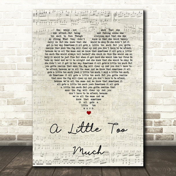 Shawn Mendes A Little Too Much Script Heart Song Lyric Quote Print