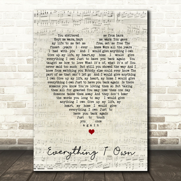 Everything I Own Bread Script Heart Quote Song Lyric Print