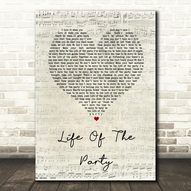 Shawn Mendes Life Of The Party Script Heart Song Lyric Quote Print