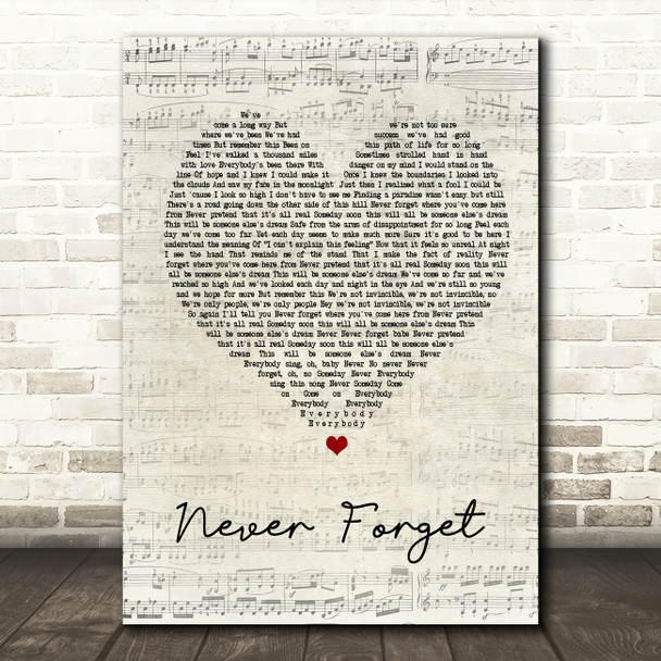 Take That Never Forget Script Heart Song Lyric Quote Print