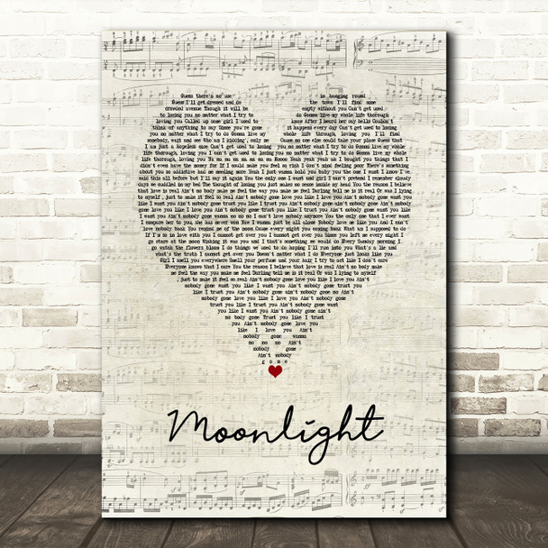 Ali Gatie Moonlight Script Heart Song Lyric Print