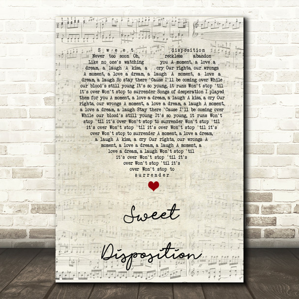 The Temper Trap Sweet Disposition Script Heart Song Lyric Quote Print
