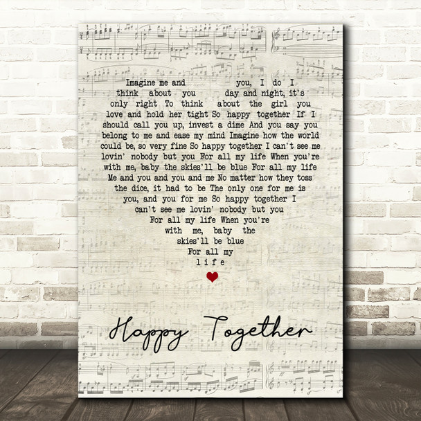 The Turtles Happy Together Script Heart Song Lyric Quote Print