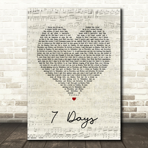 Craig David 7 Days Script Heart Song Lyric Print