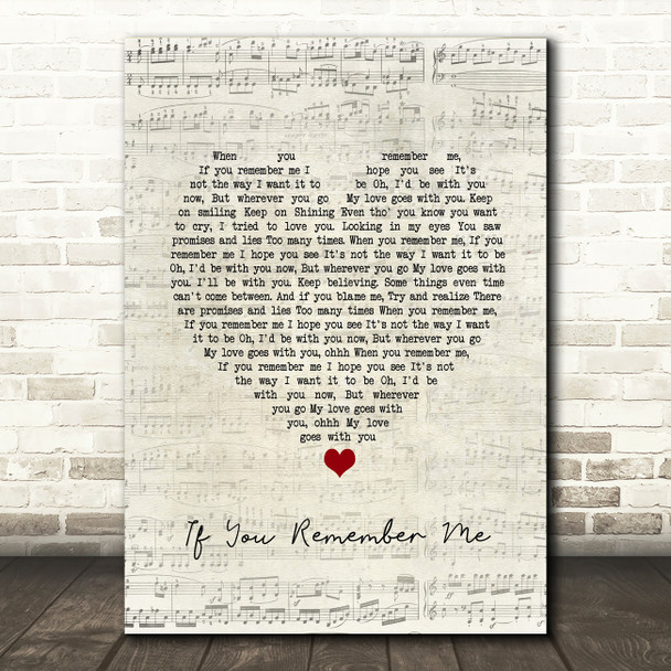 If You Remember Me Barry Manilow Script Heart Song Lyric Print
