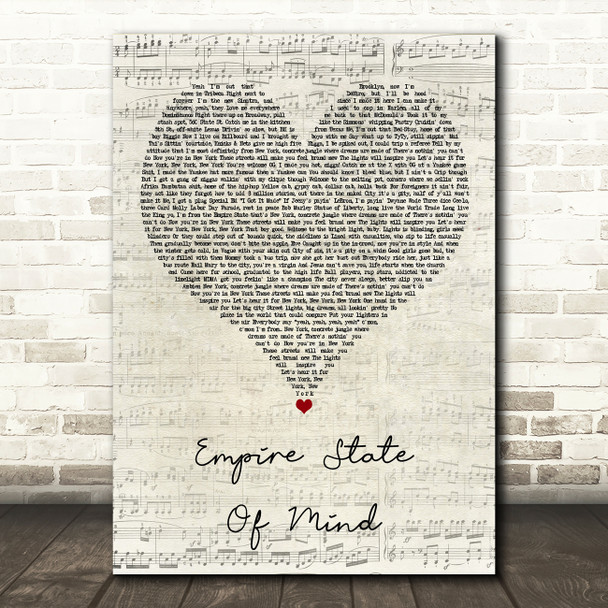 Jay-Z feat Alicia Keys Empire State Of Mind Script Heart Song Lyric Print