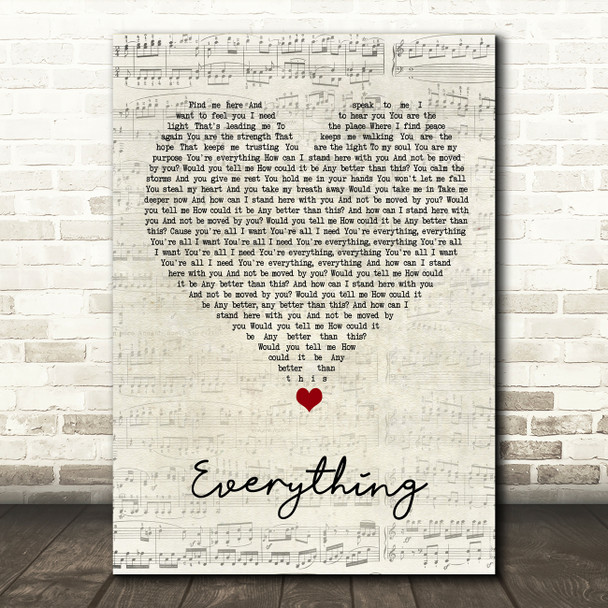 Lifehouse Everything Script Heart Song Lyric Print
