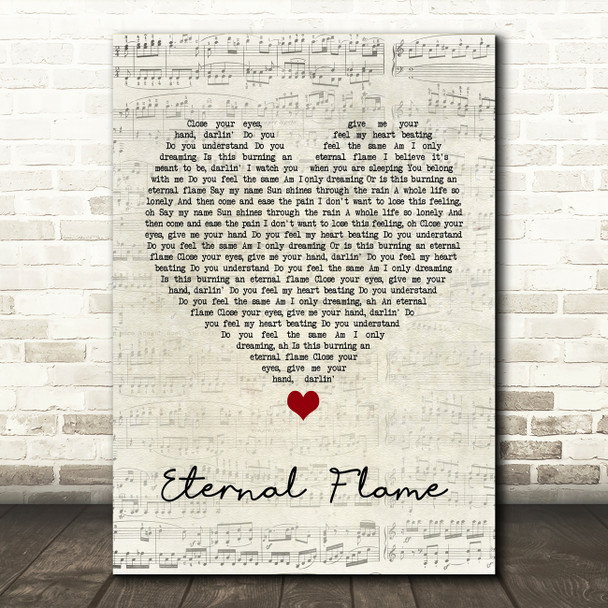 The Bangles Eternal Flame Script Heart Song Lyric Print