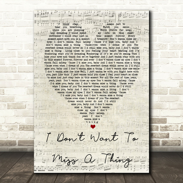 I Don't Want To Miss A Thing Aerosmith Script Heart Quote Song Lyric Print