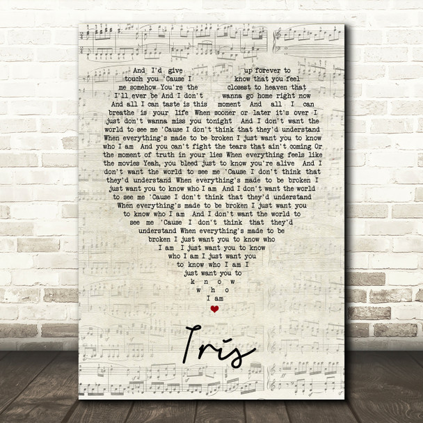 Iris Goo Goo Dolls Script Heart Quote Song Lyric Print