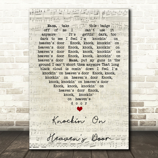 Knockin' On Heaven's Door Bob Dylan Script Heart Quote Song Lyric Print