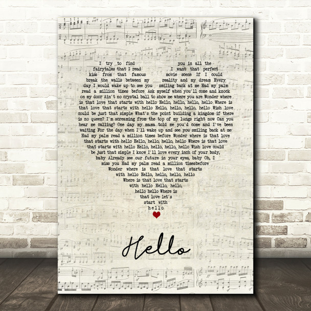 Mohombi Hello Script Heart Song Lyric Music Art Print