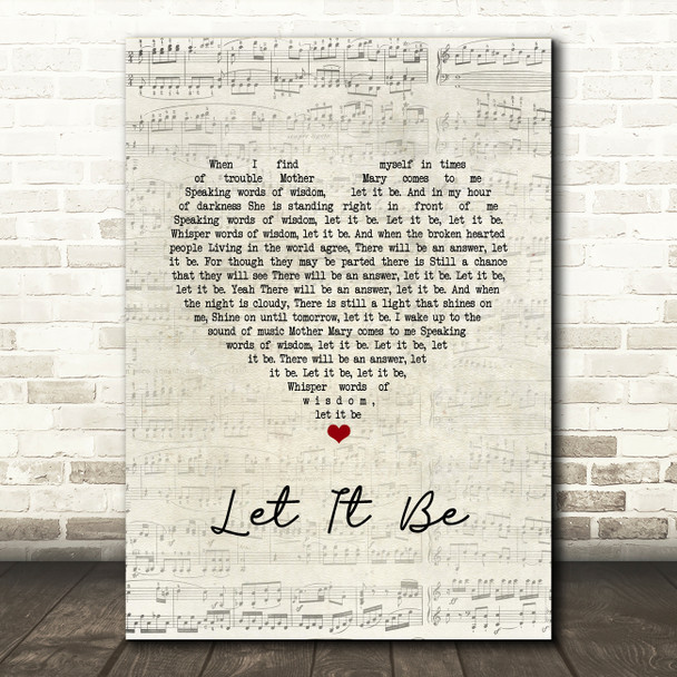 Paul McCartney Let It Be Script Heart Song Lyric Music Art Print