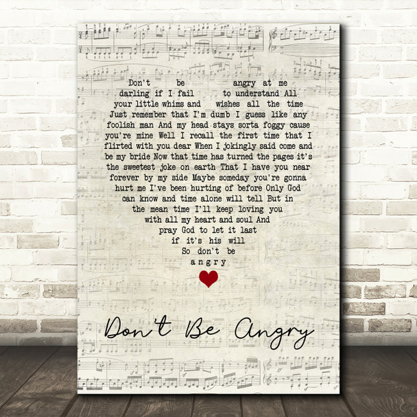 Stonewall Jackson Don't Be Angry Script Heart Song Lyric Music Art Print