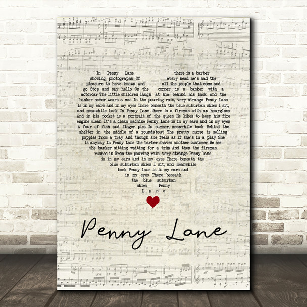 The Beatles Penny Lane Script Heart Song Lyric Music Art Print