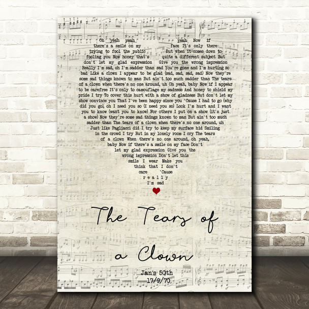 The Miracles The Tears of a Clown Script Heart Song Lyric Music Art Print