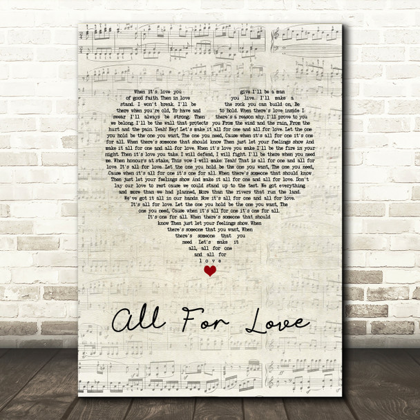 Bryan Adams with Rod Stewart & Sting All For Love Script Heart Song Lyric Music Art Print