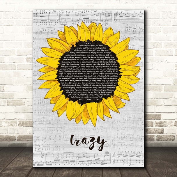 Aerosmith Crazy Grey Script Sunflower Song Lyric Print