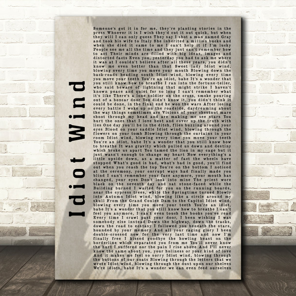 Bob Dylan Idiot Wind Shadow Song Lyric Quote Print