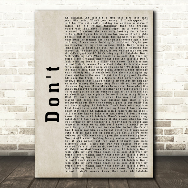 Ed Sheeran Don't Shadow Song Lyric Quote Print