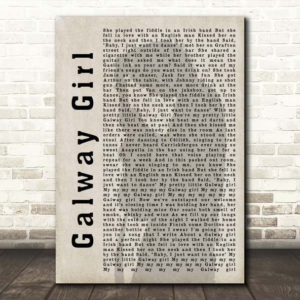 Ed Sheeran Galway Girl Shadow Song Lyric Quote Print