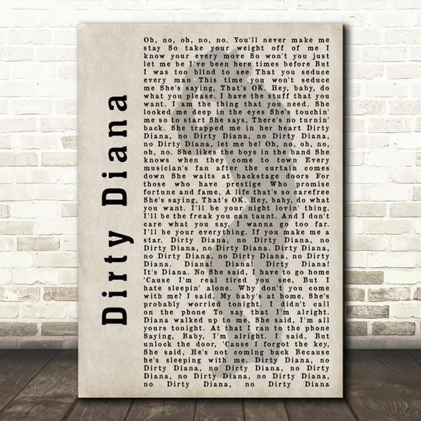 Michael Jackson Dirty Diana Shadow Song Lyric Quote Print