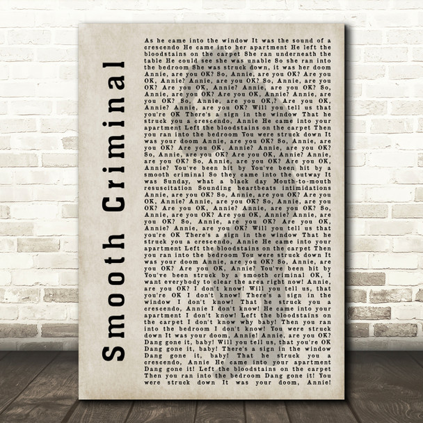 Michael Jackson Smooth Criminal Shadow Song Lyric Quote Print