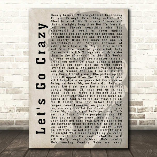 Prince Let's Go Crazy Shadow Song Lyric Quote Print