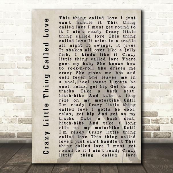 Queen Crazy Little Thing Called Love Freddie Mercury Shadow Song Lyric Print