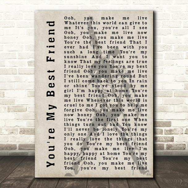 Queen You're My Best Friend Freddie Mercury Silhouette Song Lyric Quote Print