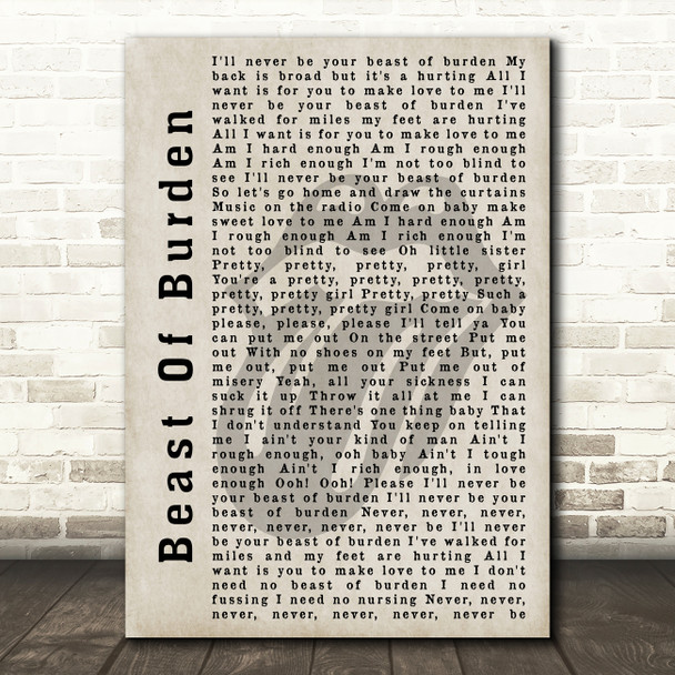 The Rolling Stones Beast Of Burden Shadow Song Lyric Quote Print