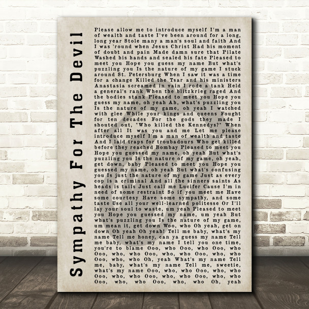 The Rolling Stones Sympathy For The Devil Shadow Song Lyric Quote Print
