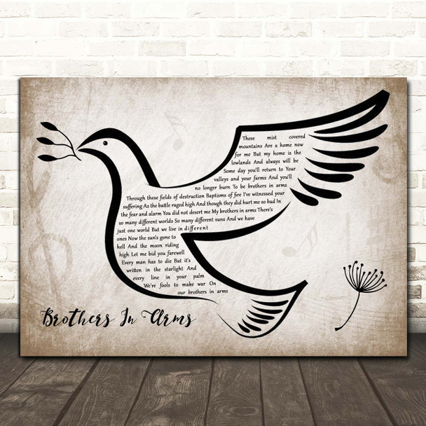 Dire Straits Brothers In Arms Vintage Dove Bird Song Lyric Print