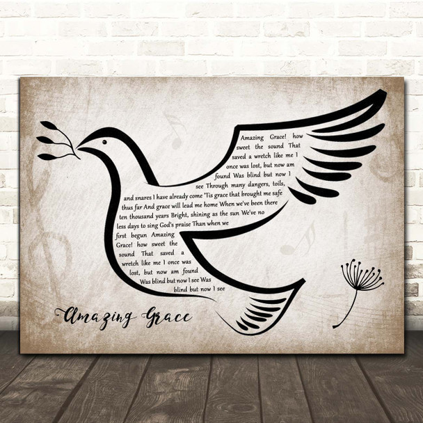 Hymn Amazing Grace Vintage Dove Bird Song Lyric Print